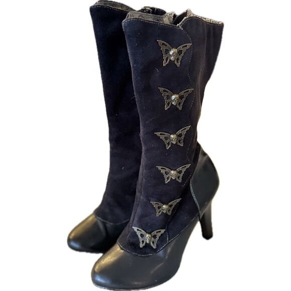 Demonia Women's Steampunk Skull & Butterfly Boots Black Size 6.5 Mid-Calf - Picture 5 of 12